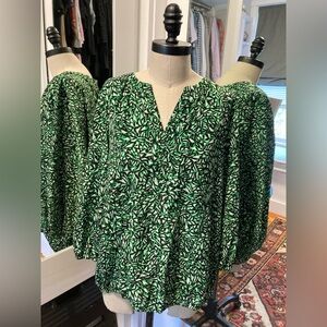 Dana Buchman - Green and Black Patterned Women's 3/4 Sleeve Blouse, Size XL